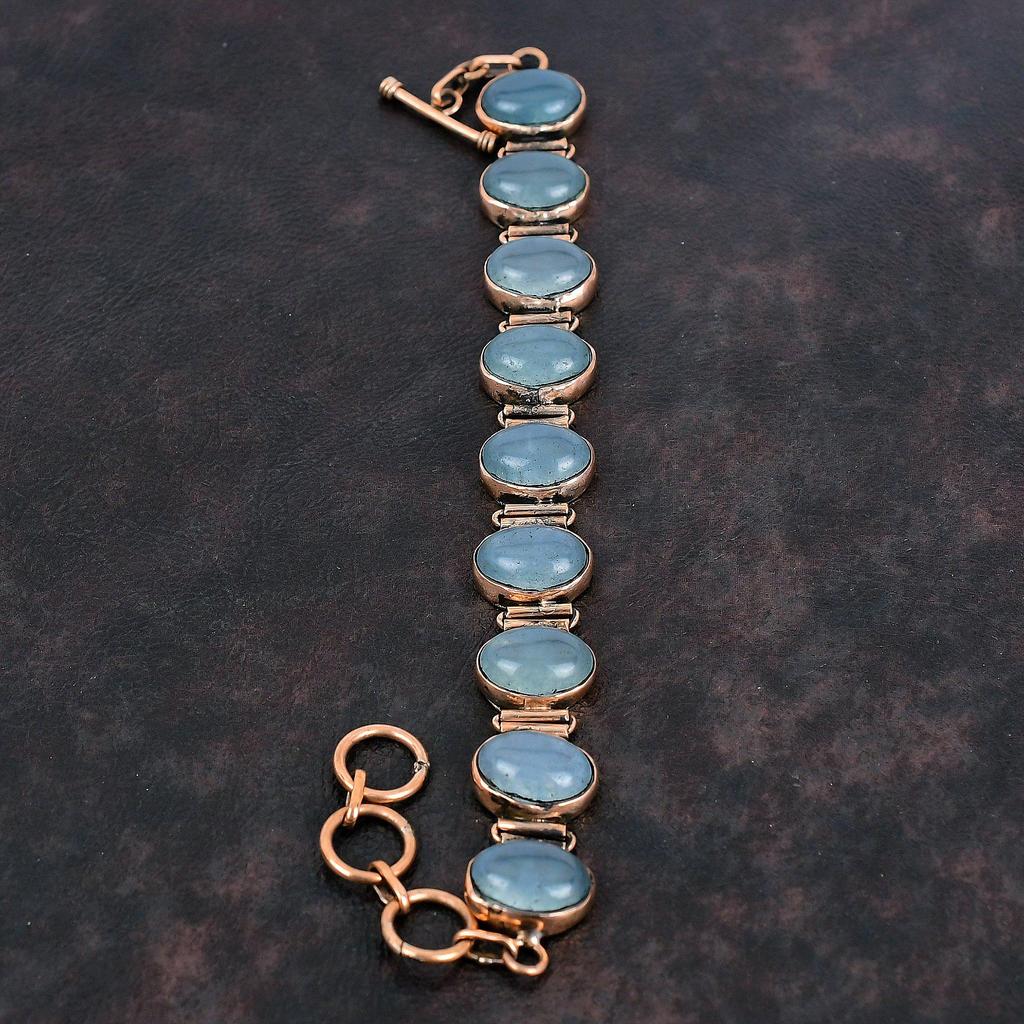 Аквамариновый браслет Медный браслет Регулируемый браслет-цепочка Браслет ручной работы Драгоценный камень Медные украшения Изящный браслет Подарки на годовщину