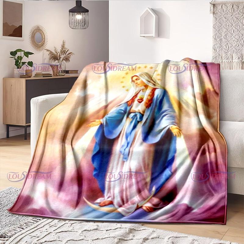 Religious Blessed Virgin Mother Mary Fleece Warm Soft Throw Blankets Fuzzy Bed Blanket for Couch, Bed, Sofa Ultra Warm and Cozy