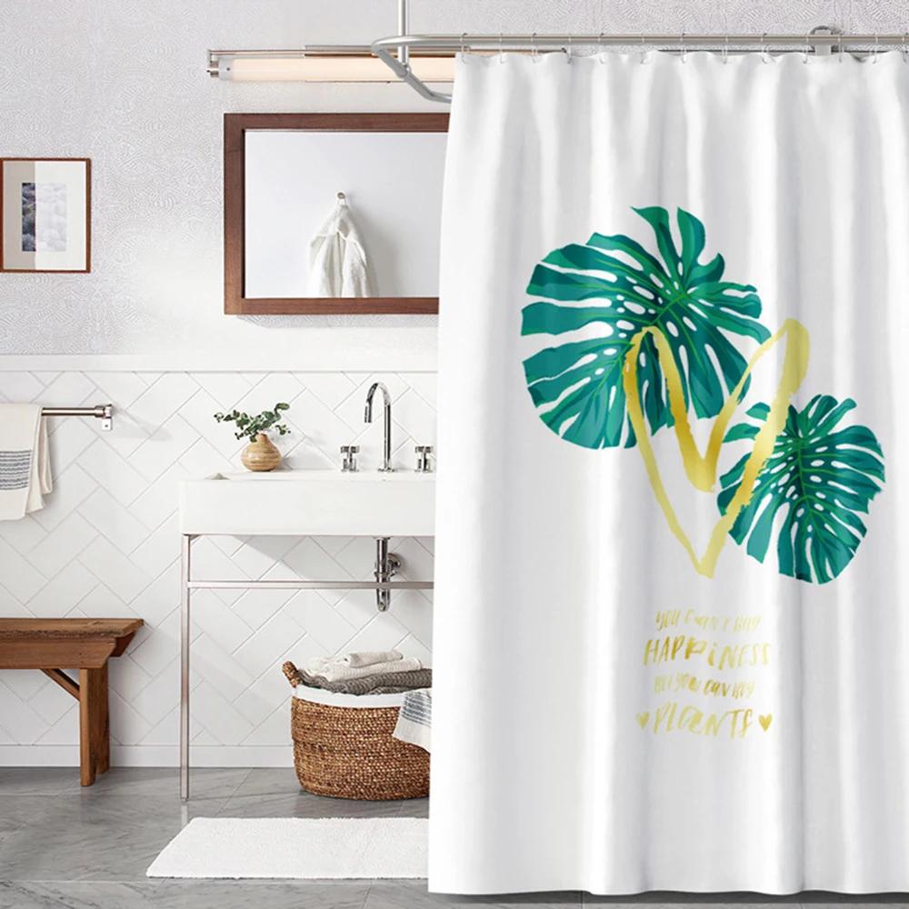 Tropical Green Plant Shower Curtain Leaves Printed Washable Bath Curtain Waterproof Polyester Fabric Bathroom Accessories Modern