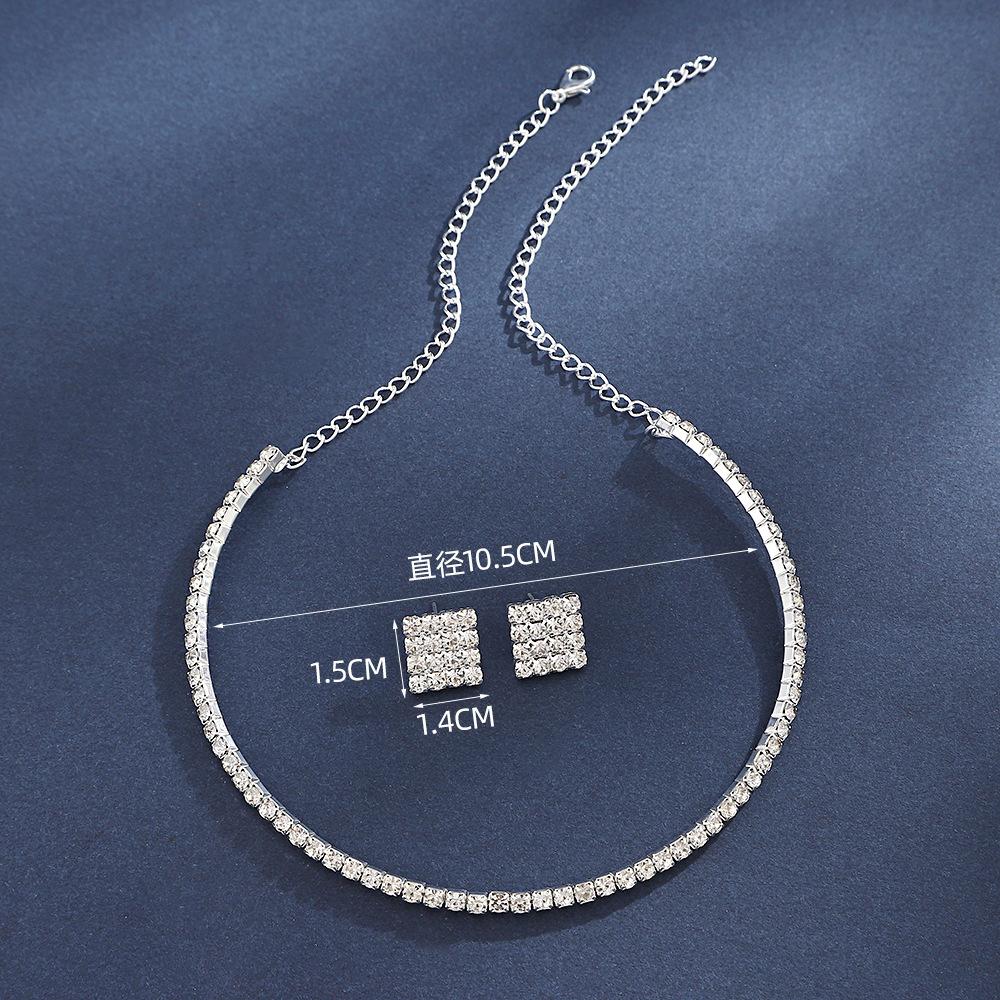 Light Luxury Multi-Row Full Diamond Neck Chain Short Luxury Bridal Necklace Stud Earrings Set Creative Versatile Item Decoration