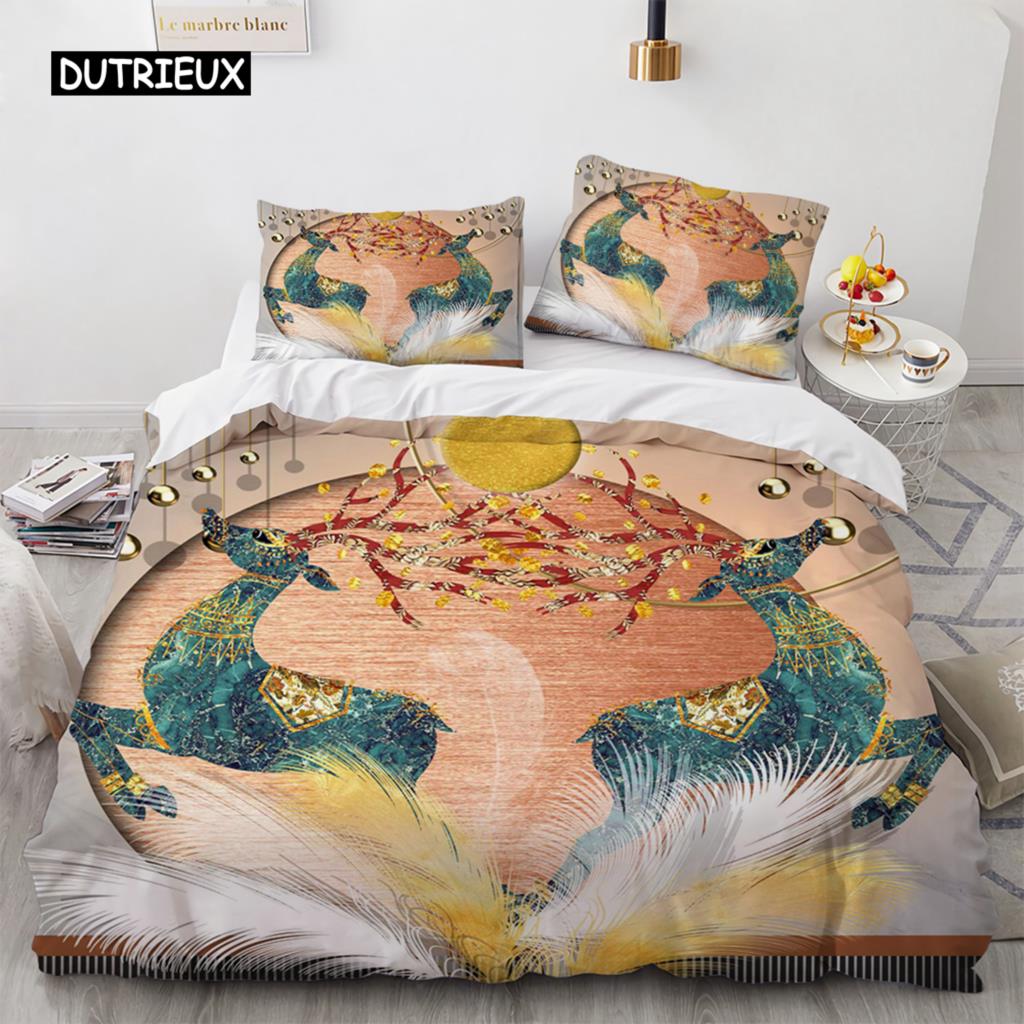 Пододеяльник с изображением оленя, размер King Queen, комплект постельного белья с рисунком золотого оленя для подростков и взрослых, пододеяльник с наволочкой