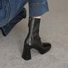 Krazing Pot Microfiber Autumn Winter Shoes Thick High Heels Platform Boots Square Toe Keep Warm Zipper Ankle Boots