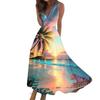 Women's Summer Fashion Hawaiian Print V-Neck Sleeveless Tunic Casual Dresses