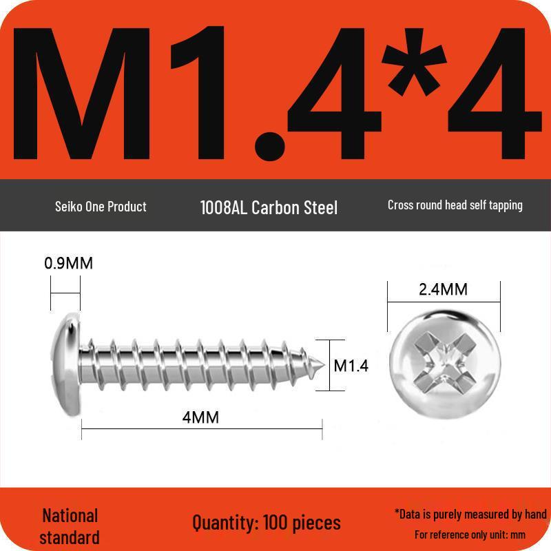 Galvanized Self-Tapping Screws, Round Head, White Zinc, PA Cross Pan, Pointed Tail M1.2-M4