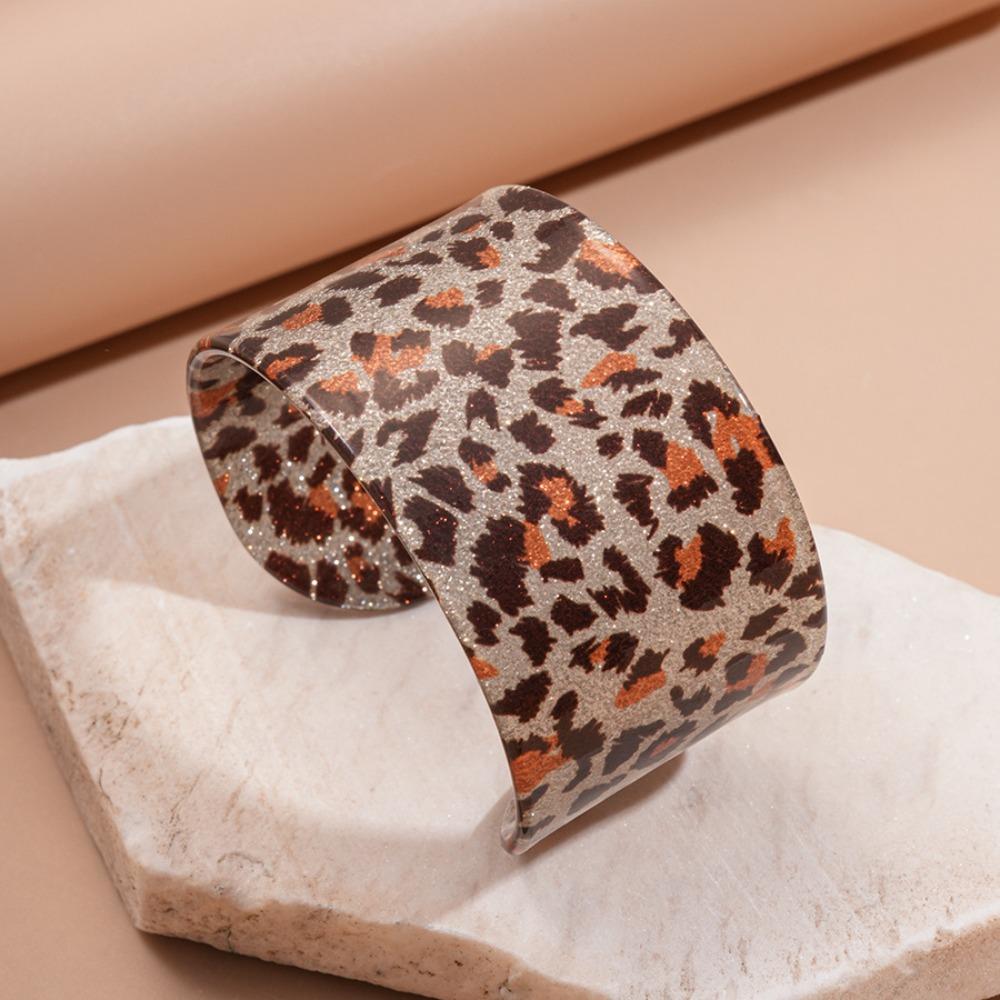 Bohemian Striped Acrylic Bangle Leopard Print Smudged Hand Ring Unique Open Wide Bracelet  Gift