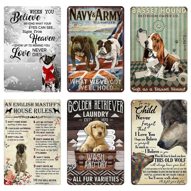 Винтажные жестяные вывески с собакой, декоративная доска, металлическая пластина в стиле ретро для дома, гостиной, мужская пещера, кафе, ферма, ретро-плакат, настенный художественный декор