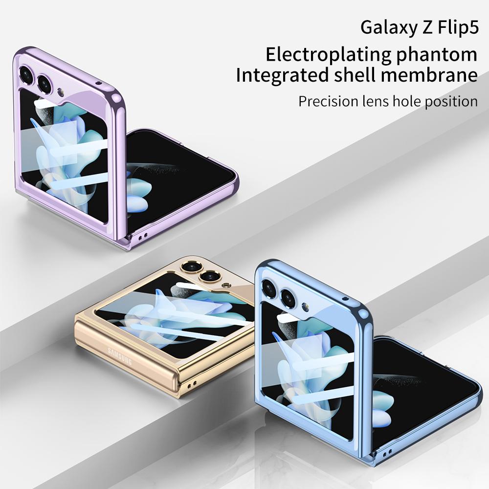 Electroplating Phantom Case for Samsung Galaxy Z Flip 5 6Small Screen with Film Fashion Flip5 Precision Lens Hole Position Cover