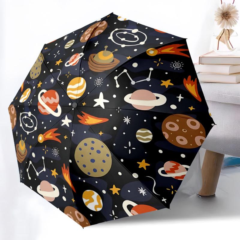 1pc Space Planets Automatic Open/Close Umbrella, Windproof, Folding Compact Umbrella with Lightweight Design for Women/Men067