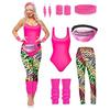 Tracksuit 1980s Sportswear Fitness Vest Outfit Costume Accessories with Bracelets Leggings Headband Leg Warmers
