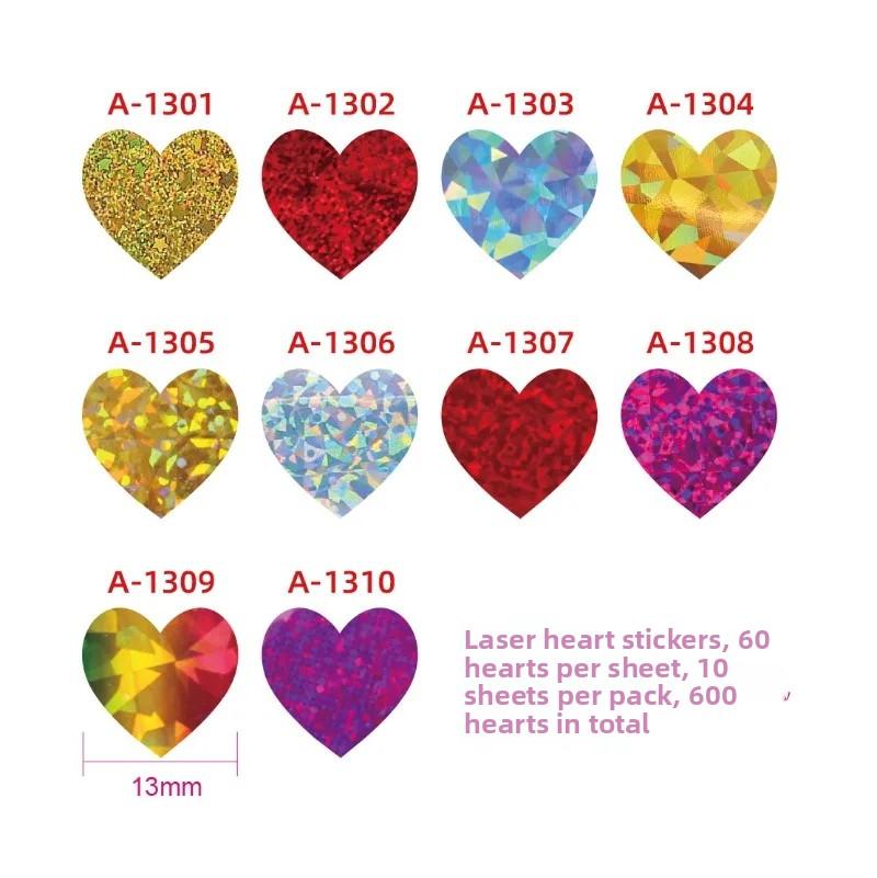 600pcs/10 Sheets Laser Hearts Love Stickers Glitter Adhesive Heart Sticker Labels For Student Planner Scrapbook