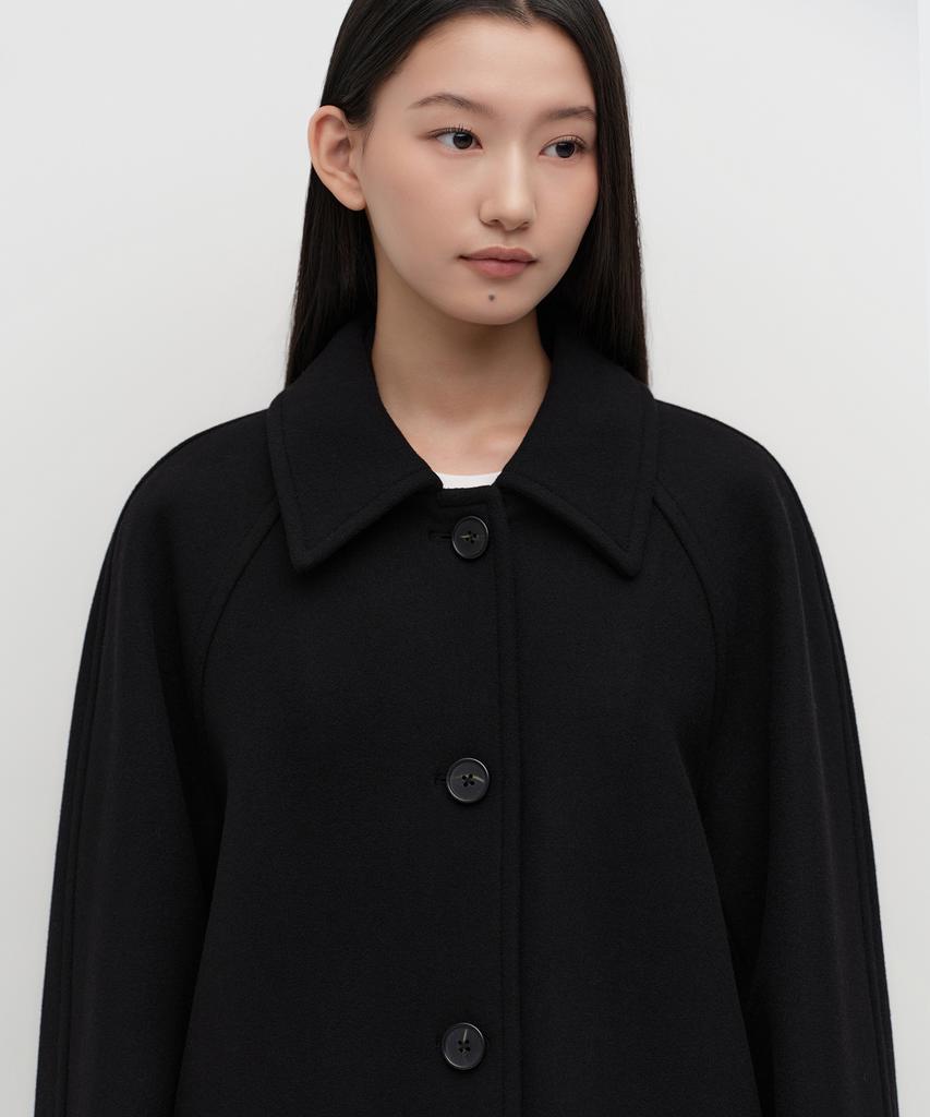 MUSINSA STANDARD WOMAN Women'S Cashmere Blend Half Balmacaan Coat [Black]