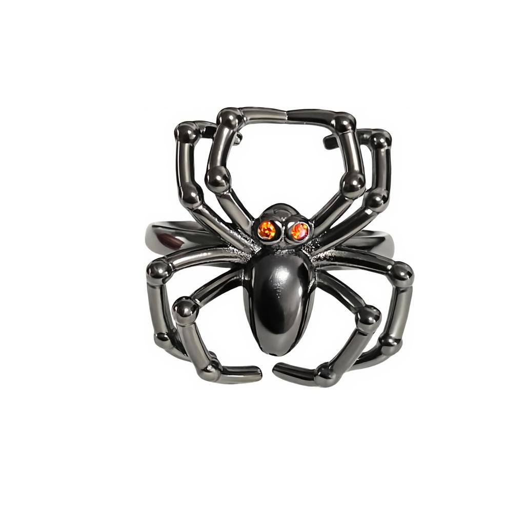 Halloween Retro Dark Spider Crow Open Ring Personality Niche Punk Stacking Wearing Trendy Cool Ring Girl