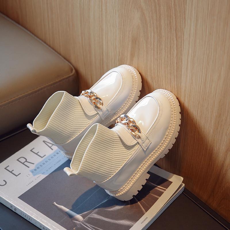 Children Socks Boots Simple Girls Princess Short Boots Fashion Kids Leather Boots with Metal Chains Classic Non-slip 2024 New