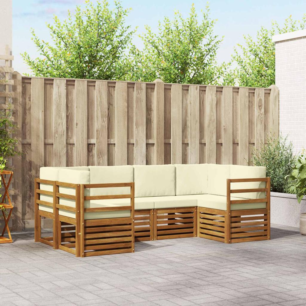 Corner Sofa Set with Cushions 6 pcs Natural and Cream