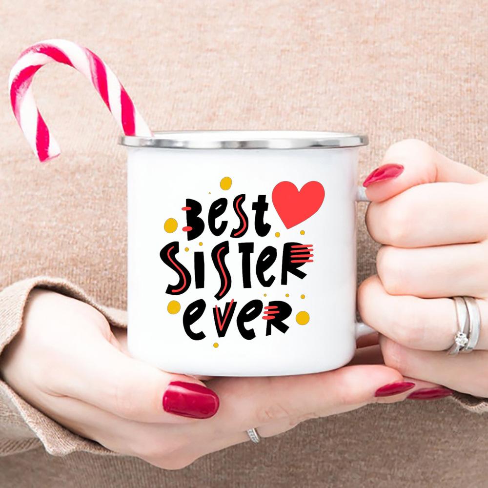 Лучшая Сестра На Свете Милые Идеи для Небольших Подарков Симпатичная Кофейная Кружка Подарки Сестре Декор для Кемпера Кемпинговая Эмалированная Кружка Подарки на День Рождения для Сестры