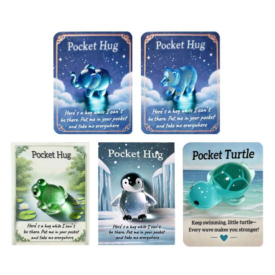 Pocket Hug Turtle Emotional Support Animal with Pocket Hug Card Positive Mini Penguin Elephant Gift for Friends Kids Coworkers