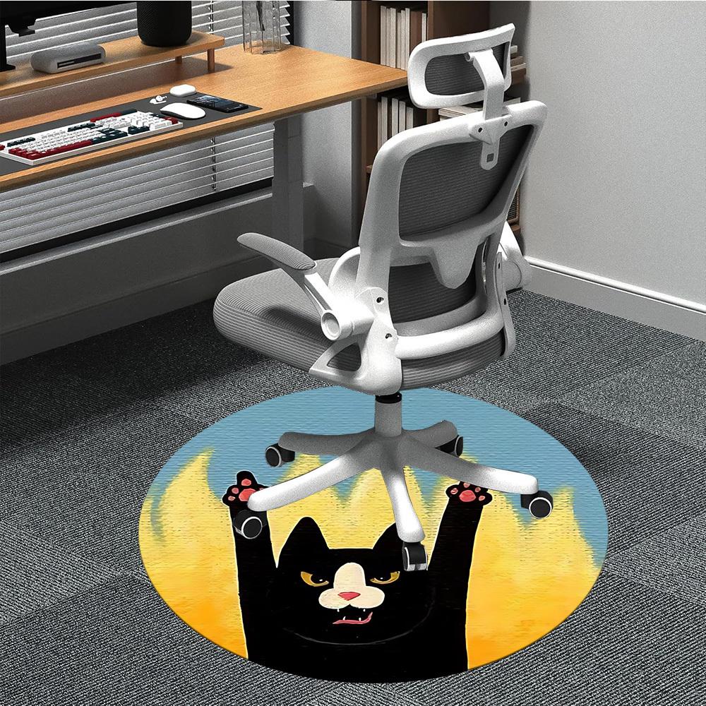 1pc Flame Cat Office Round Area Rug, Indoor Mat Suitable For Office, Under Office Chairs Bedroom Living Room Home Decor, Room Deco