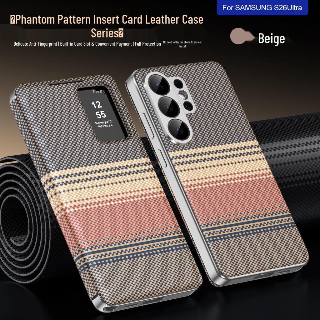 Кожаный чехол-книжка с фэнтезийным узором для Samsung S26 ULTRA с 3D-окном и слотом для карт