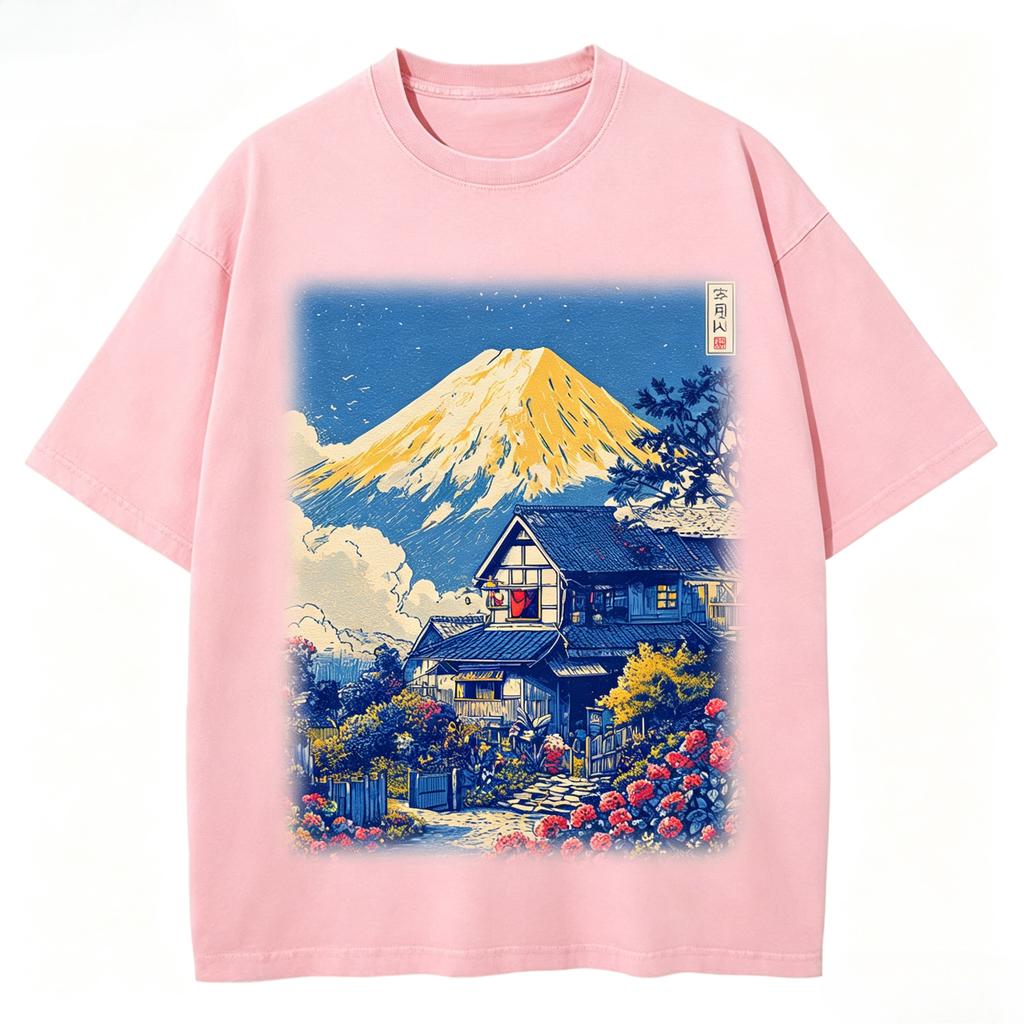 Hot Tokyo Sakura Mount Fuji Business Card T Shirt Unisex Unisex Fashion Tee Clothing Cotton Summer Casual Tops Hip Hop Loose Cotton