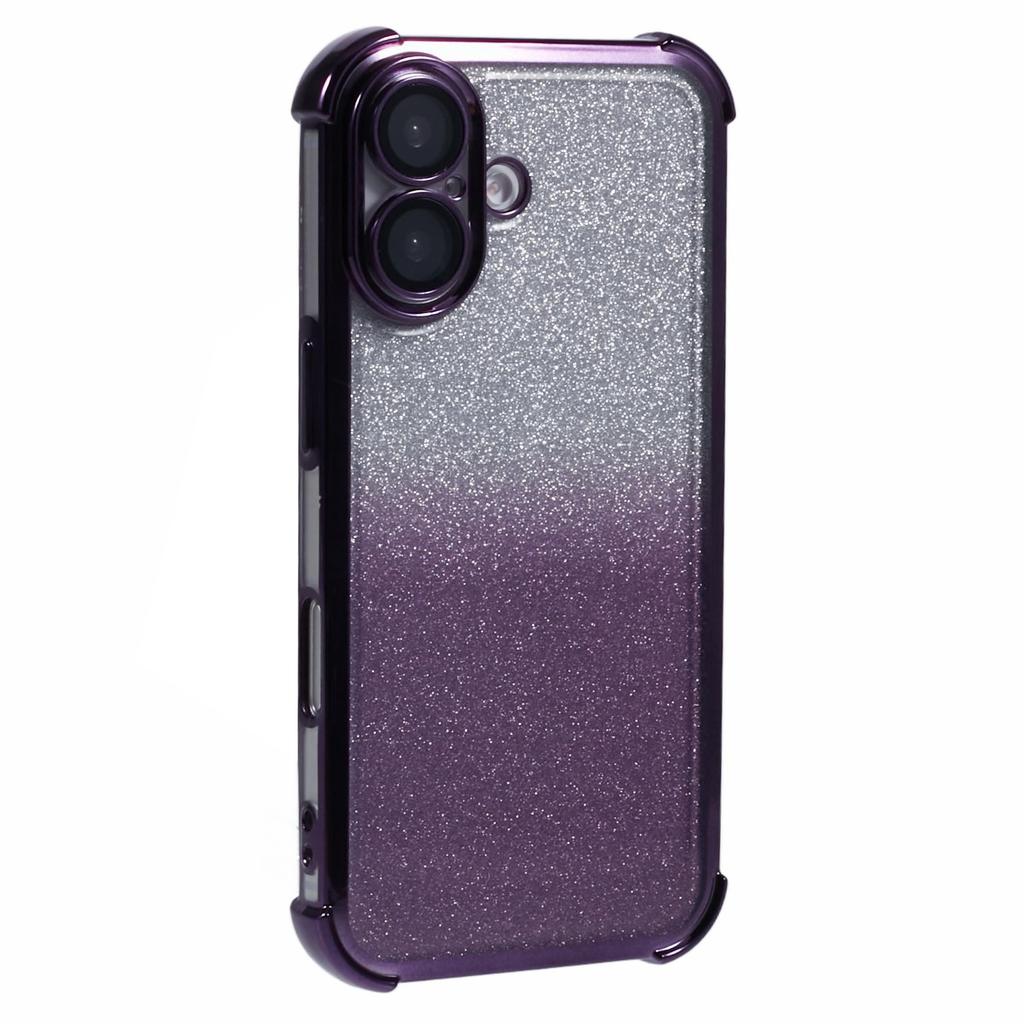 For iPhone 16 Case Electroplating Clear TPU Phone Cover with Lens Film and Glitter Card - Blue