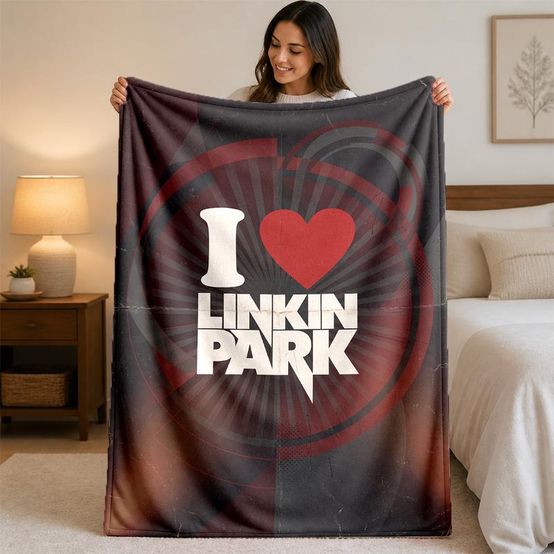 Linkin Park Print Flannel Blanket Cozy Lightweight Plush Throw Blanket For Bed Sofa Household Use