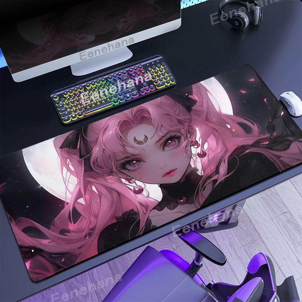 XXL Office Computer Lockedge Desk Mat S-Sailor M-Moon Mouse pad Table Keyboard Big Pink Black Pad Laptop Cushion Girls Bedroom