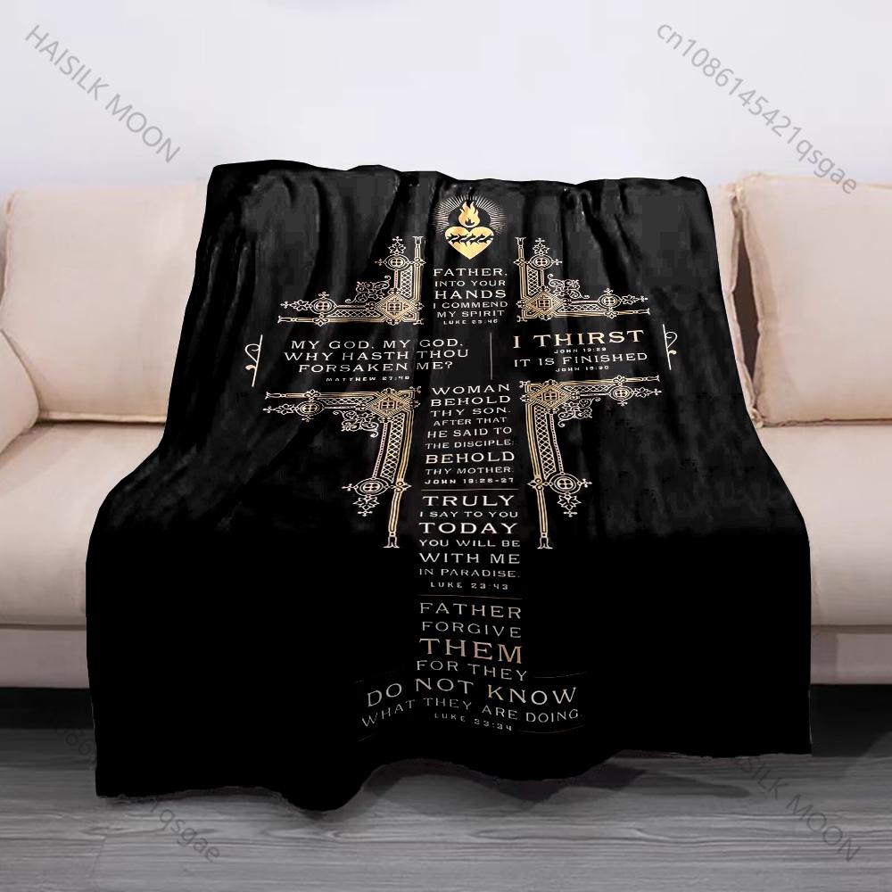 1PC Bible golden cross design print blanket Prayer blankets for believers suitable for home sofa camping travel car