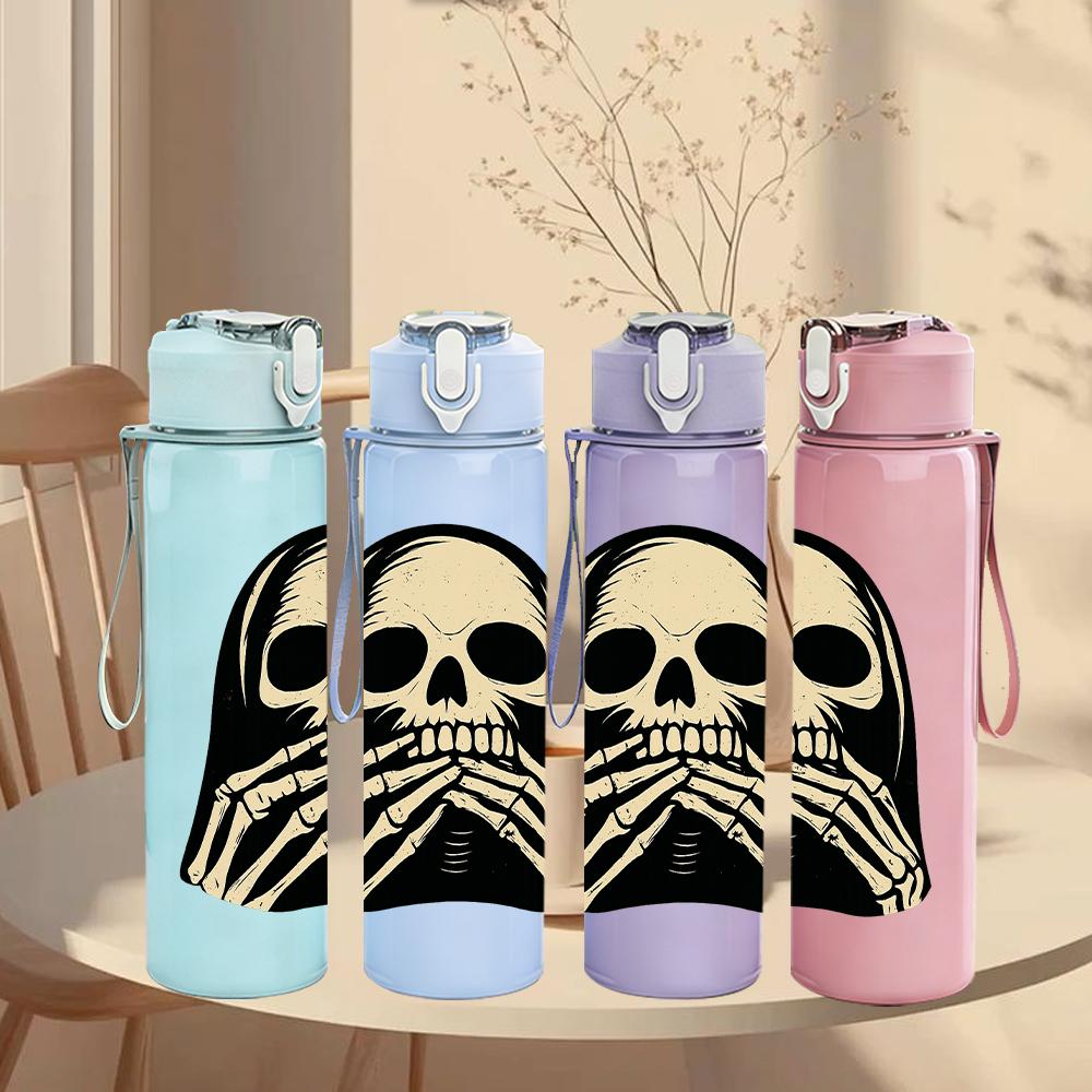 1PC Skeleton Hand Skull Bust 750ml Color Plastic Sports Water Bottle Leakproof Flip Straw Lid For Sports Office Home Use
