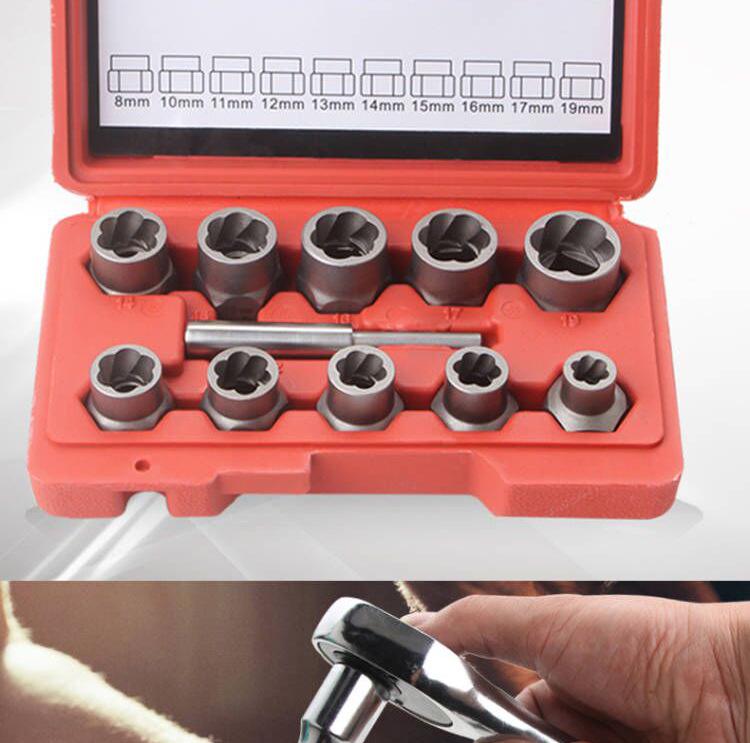 Набор из 10 экстракторов гаек с квадратным приводом 1/2" и инструментом для снятия скользящих гаек для пневматической пушки и электрического гаечного ключа