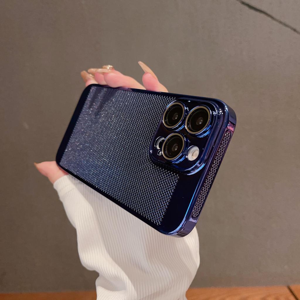 Applicable to Apple 17promax phone case ultra-thin electroplating breathable heat dissipation Apple 16 all-inclusive lens protective mesh case