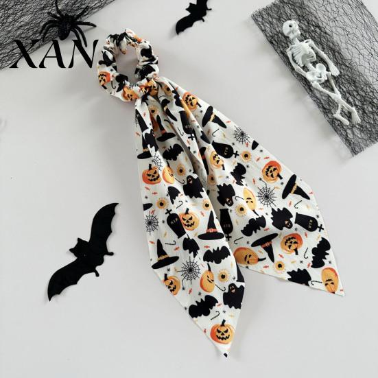 Colorful Hair Tie Halloween Satin Scrunchies for Women, Funny Pumpkin Printed Elastic Ties, Print Soft Ponytail Holders, Decorative Accessories Daily