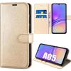 Case for Samsung Galaxy A05, Gold, Shockproof PU Leather Protection with Card Pocket and Stand Function (not for A05s)