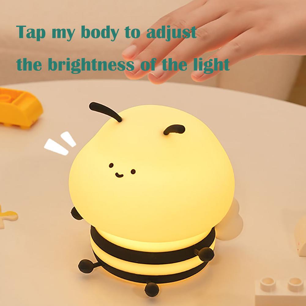 Cartoon Little Bee Silicone Lamp, Bedroom Decor, Rechargeable, Color Changing, Atmosphere Night Light for Kids, Holiday Gifts