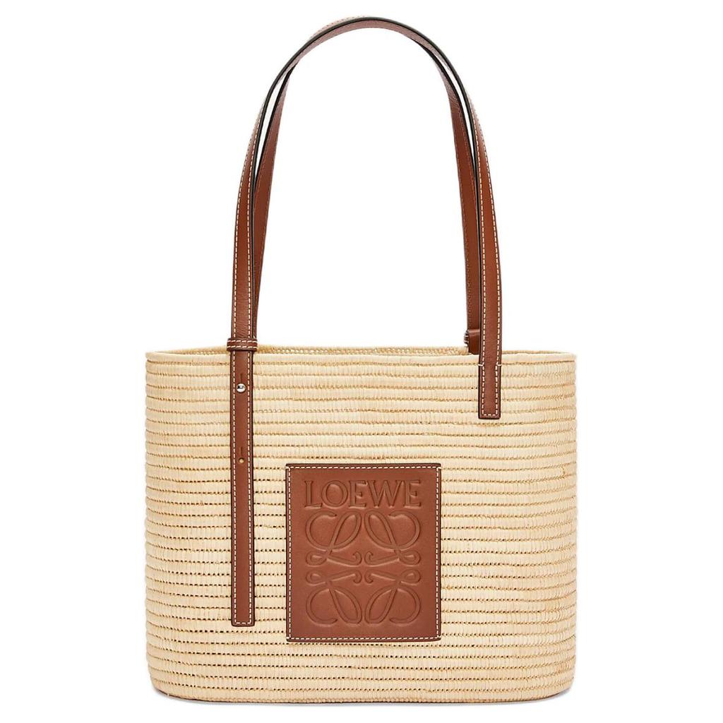 Loewe Basket Woven Square Raffia And Calfskin Leather Tote Bag Women Tote Bags Natural Walnut A223099X02-9943