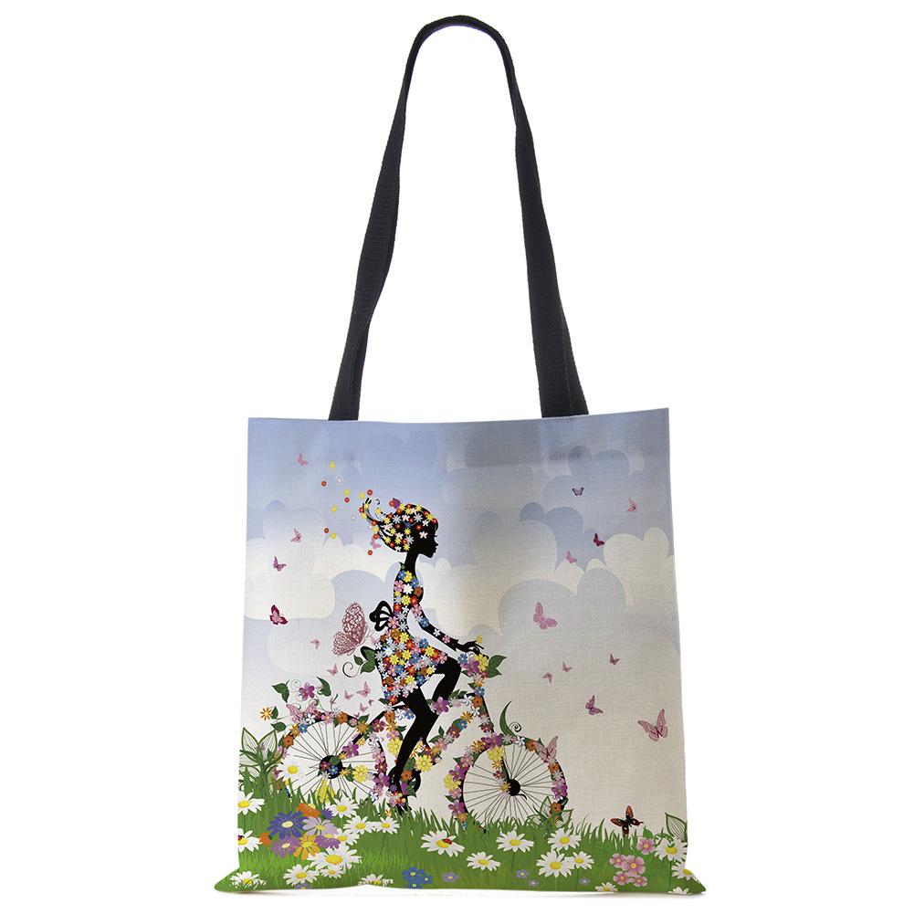 Льняные многоразовые сумки на плечо с принтом девочки, женские большие сумки-тоут, модные сумки с индивидуальным принтом KTY
