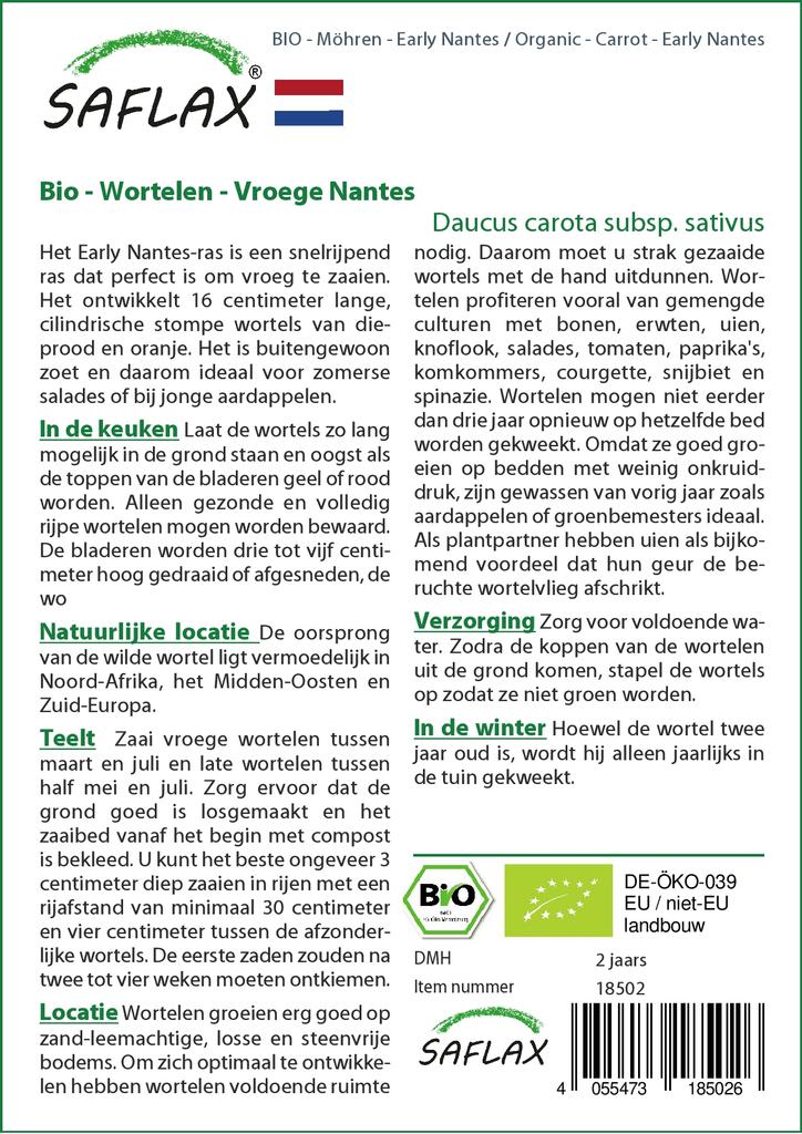 SAFLAX Garden in the Bag - Органический - Морковь - Ранний Нант - 1500 семян - С субстратом в подходящем мешке - Daucus carota