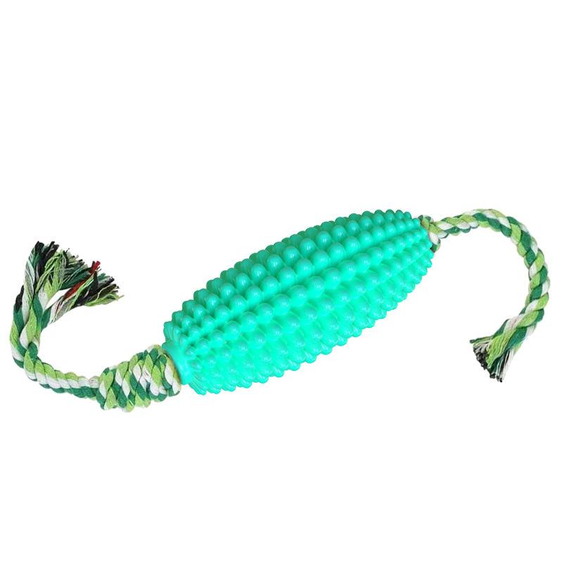 Corn shaped dog chew toy with rope