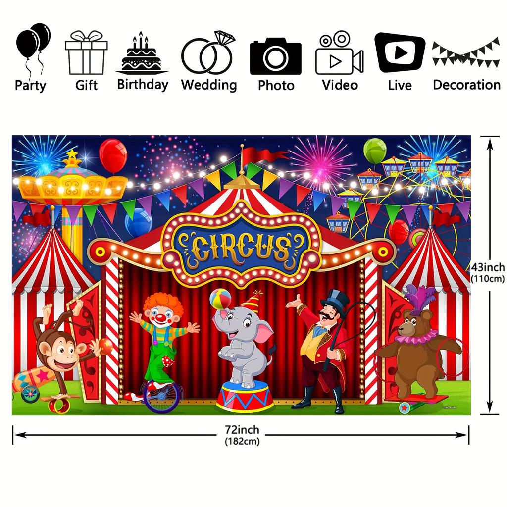 Red Carnival Circus Polyester Photography Background Colorful Fireworks Sky Ferris Wheel Party Photography Background tapestry