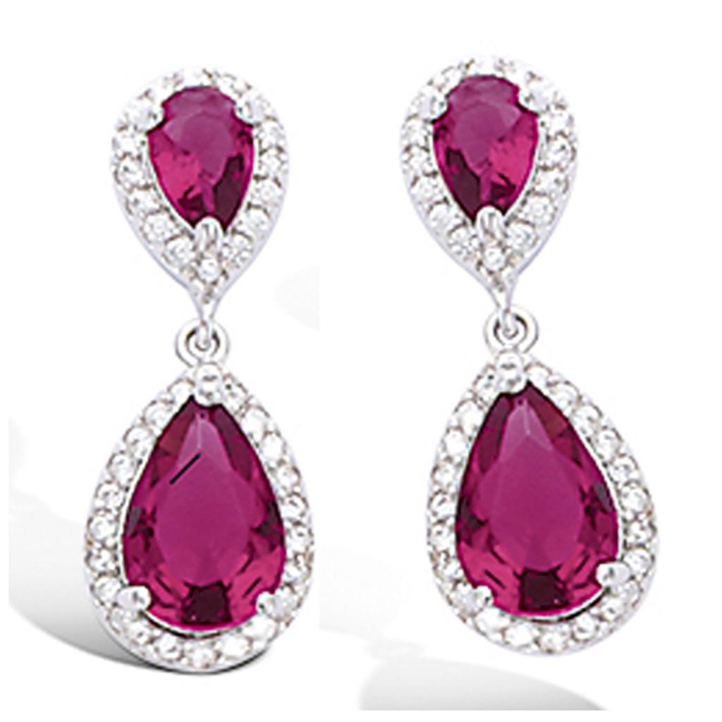 Les Trésors De Lily [R4175] - Silver 'Sissi' Ruby ​​silver Earrings (rhodium) - 22x9mm