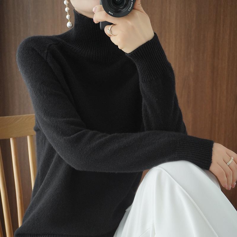 Женский вязаный свитер свободного кроя большого размера с высоким воротом - Длинный рукав, корейский стиль для осени и зимы