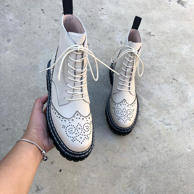 Ботинки из натуральной кожи женские броги с ажурными цветами на платформе уличные ботинки Marteens женские байкерские ботинки женские зимние новые ботинки