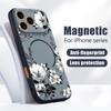 Черно-белый чехол с цветочным узором пионов для iPhone 17 Pro Max Магнитный для Magsafe Гибридный тонкий матовый чехол для iPhone 16 15 14 13 Pro Max
