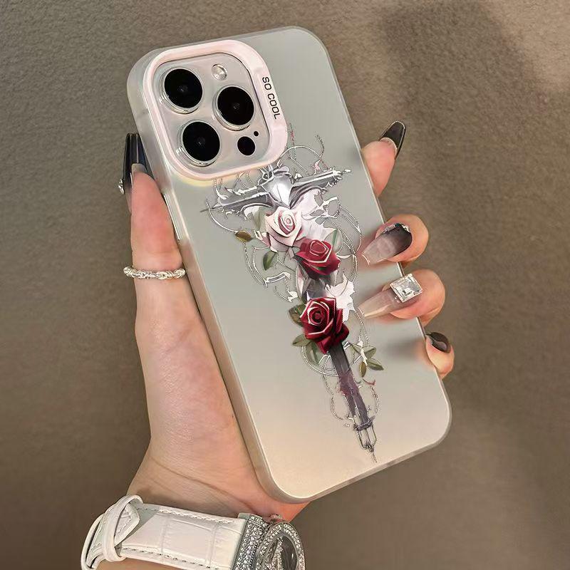 Крест Роза Стерлинговое Серебро Чехол-накладка для iPhone 17/16/15 Pro, 14 Pro Max, 13/12/11
