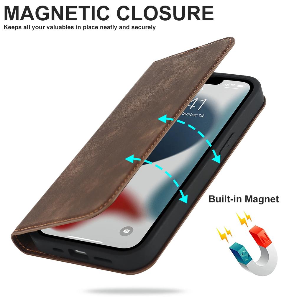 Магнитный кожаный кошелек-чехол для телефона для IPhone 16 Pro Max 14 Plus 13 15 12 для Magsafe Беспроводная зарядка Стенд Держатель Картхол Чехол