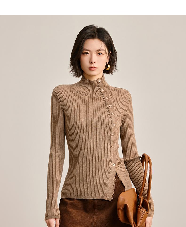 Tassel high neck pit stripe base shirt