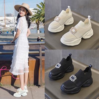 Внутренняя часть обуви для папы, дышащая женская обувь для лета 2025 года, новая, маленькая, на толстой подошве, обжаренная, эластичная, трикотажная, сетка, женская обувь