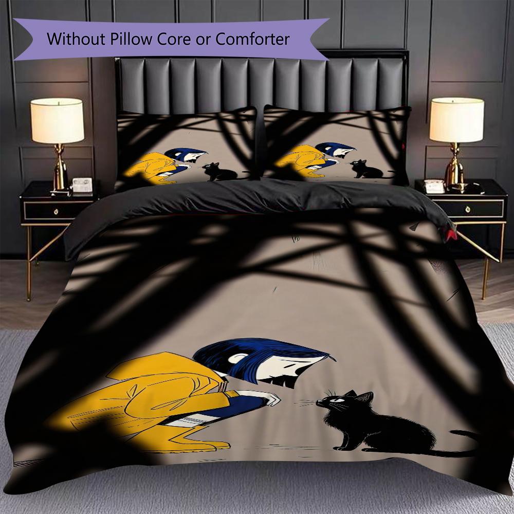 1PC Coraline pattern Bedding Quilt Set Quilt Cover Pillowcase Home Decoration Birthday Gift (1 * duvet cover + 2 * pillowcase, without core)