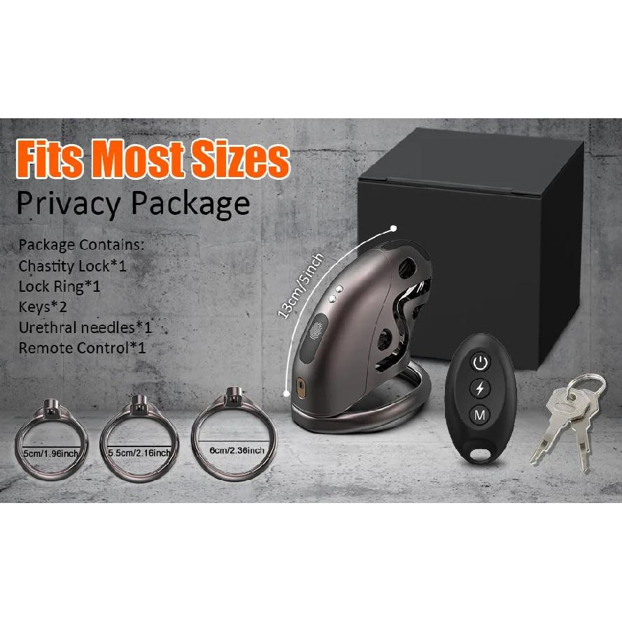 A remote-controlled electric shock chastity cage for male. A chastity penis lock .An adult sex toy.Amazing best seller.