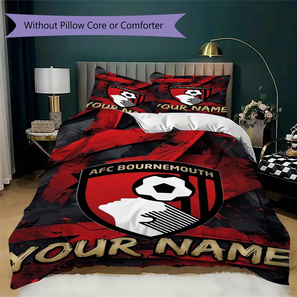 Custom Name Afc Bournemouth Pattern Bedding uilt Set uilt Cover Pillowcase Home Decoration Birthday Gift (1*duvet cover+2*pillowcase without core)