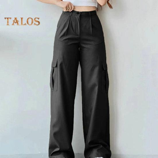 Женские брюки-карго со средней посадкой, застегивающиеся на молнию на талии, повседневные брюки с множеством карманов, прямые, свободные, однотонные длинные брюки